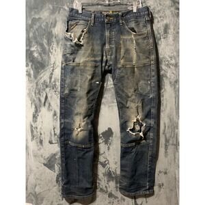 Ariat Rebar M5 DuraStretch Straight Leg Work Trashed Jeans Blue 33x34 Ripped